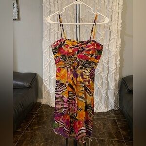 OLEG CASSINI Metallic floral dress 100% Silk Spaghetti Strap MultiColor Size 2